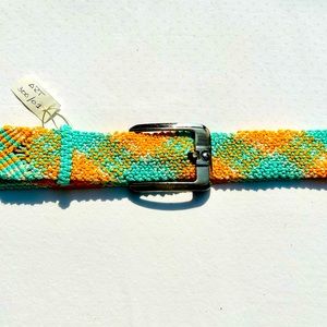 Macrame Belt Aqua Orange Silver Tone Buckle Handcrafted